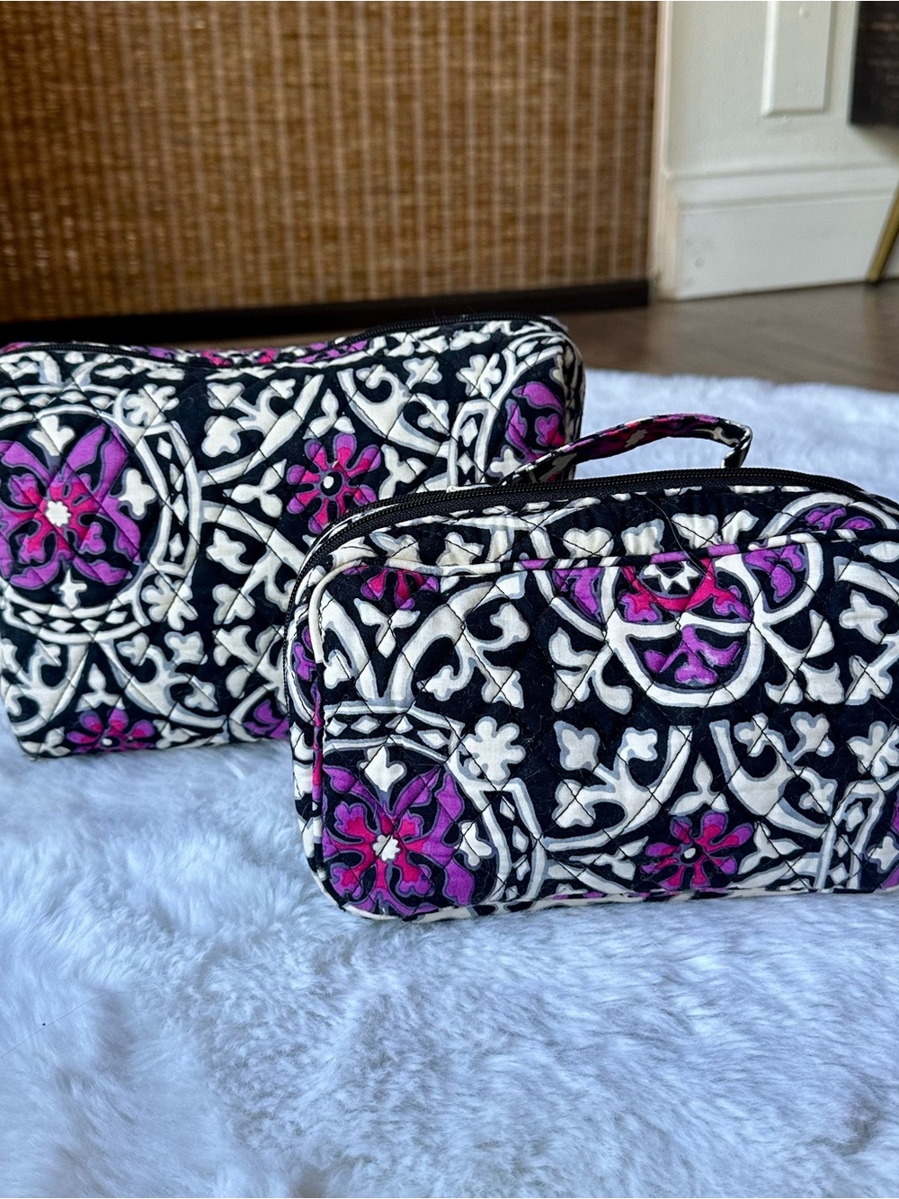 Vera Bradley Black, White & Pink Quilted Cosmetic Pouches